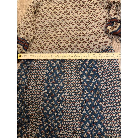 Taruni Boho Mixed Print Maxi Dress Size L Blue Floral Tiered Bell Sleeve Sequin - Picture 7 of 8